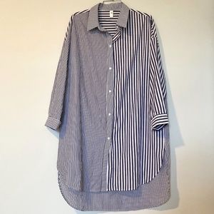 Striped Button Down Shirt - Blue and White